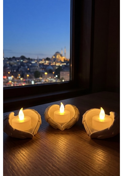 Melek Işığı Seti 3 Lü Melek Kanatlı Led Mum Dekoratif Tealight 8 X 7 Cm Beyaz