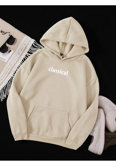Uyguntarz Unisex Classical Baskılı Oversize Sweatshirt Bej
