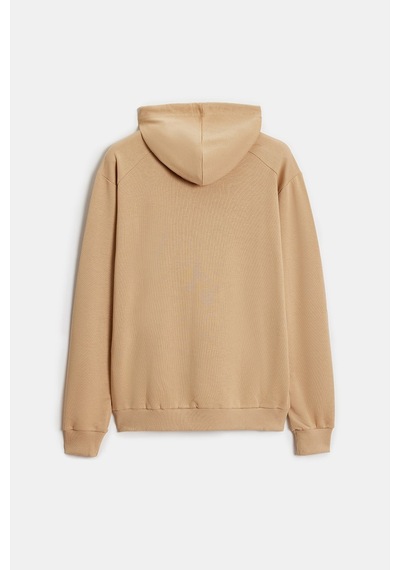 Shooter Sportwear Shooter Erkek Kapüşonlu Kanguru Cepli Düz Rahat Kalıp Sweatshirt Açık Bej