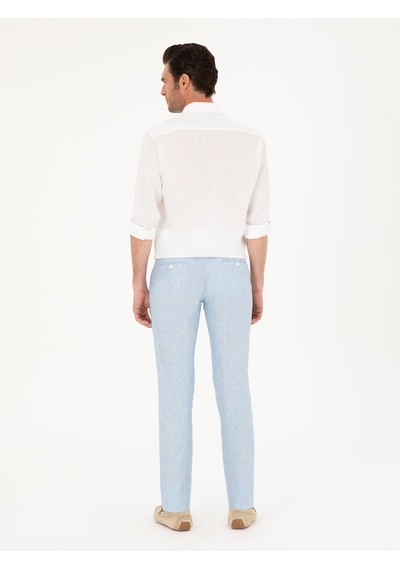 Cacharel Açık Mavi Slim Fit %100 Keten Pantolon Denim