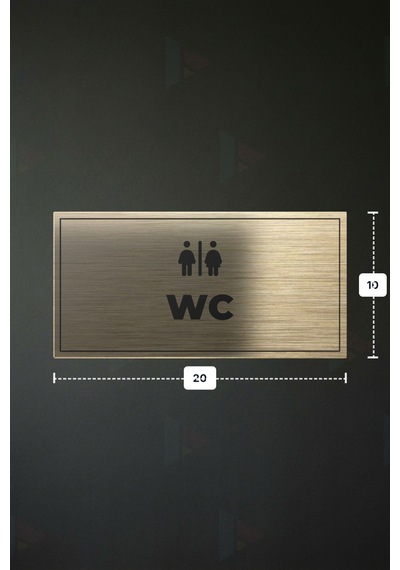 Wc Yazılı - Metal - Gold Renk - Kapı İsimliği - 20x10 Cm