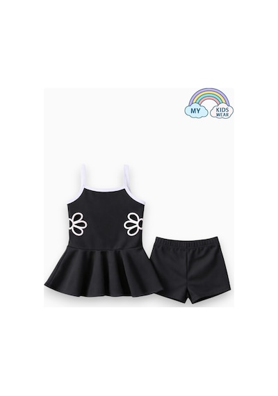 My Kids Wear Kız Çocuk Nakış Detaylı Garson Boy Mayo 5-14 Yaş 12586 Siyah