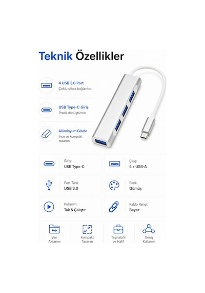 Type-c To Usb Hub 4 Port Çoklayıcı Macbook Ile Uyumlu Çoğaltıcı Type C To Usb Converter Hub