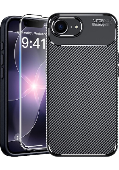 Teleplus Apple Uyumlu iPhone 17e Kılıf Negro Karbon Tasarım Kapak + Ekran Koruyucu