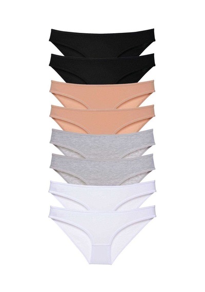 8 Adet Süper Eko Set Likralı Kadın Slip Külot Siyah Ten Gri Beyaz Standart