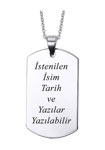 Takı Dükkanı Kişiye Özel İsim Tarih Yazı Yazılı Asker Künyesi Çelik Erkek Bayan Kolye Eck60 Metalik