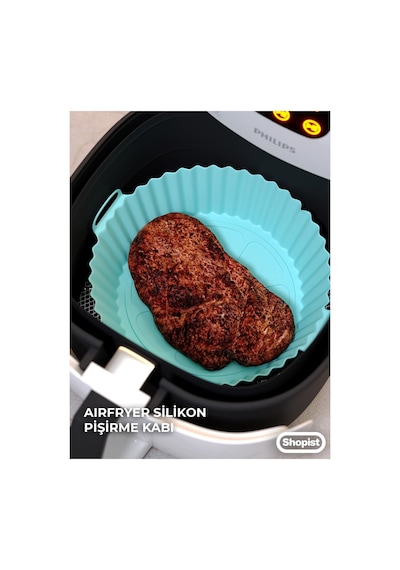 Turkuaz Airfryer Silikon Pişirme Kabı 20x5 Cm Bpa Içermez Airfryer Pişirme Kağıdı Aksesuar Kalıbı Turkuaz