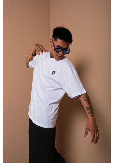 Technomonkey Unisex Beyaz Oversize Chill Vibes Baskılı Techno Tişört