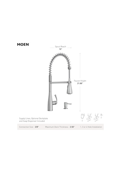 Moen Essie Krom Tek Kolu Yüksek Ark Pulldown Mutfak Bataryası, 87 Diğer