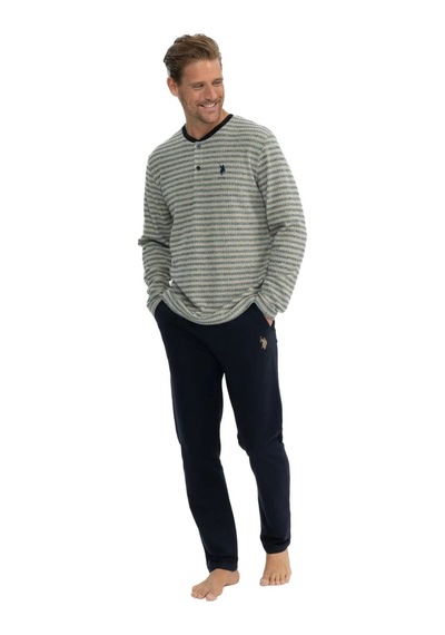 U.s. Polo Assn. Erkek Uzun Kollu Yakası Düğmeli Çizgili Pijama Takımı 001