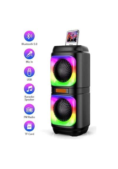 Bls-48 Taşınabilir Mikrofonlu Hoparlör Rgb Işıklı Bluetooth Parti Hoparlör