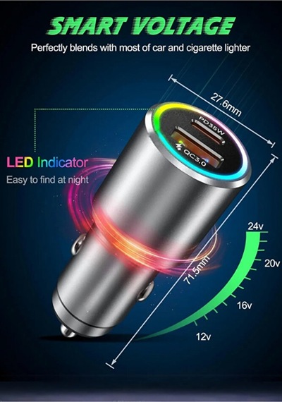 Rgb 53w Pd Hızlı Şarj Araç Içi Çakmaklık Şarj Aleti 1x Type-c 35w