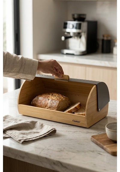 Cooker Lunora Metal Kapaklı Bambu Ekmek Kutusu Ckr4539 Gri