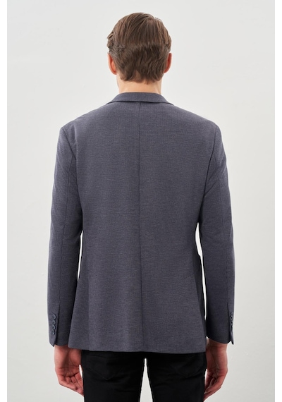 İmza Koyu Lacivert Kazayağı Desen Örme Mono Yaka 2 Düğme 6 Drop Slim Fit Classic Ceket 1002245166 200 Koyu Lacivert