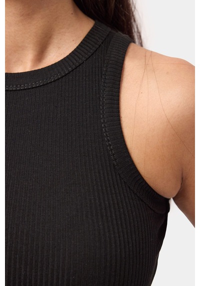 Kadın Siyah S6-1 Sıfır Kol Esnek Kumaş Crop Top