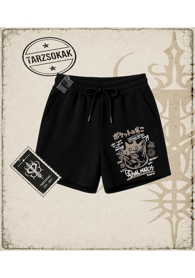 Tarzsokak Gotik & Grunge Streetwear Hiding Cat Dual Match Unisex Şort Siyah