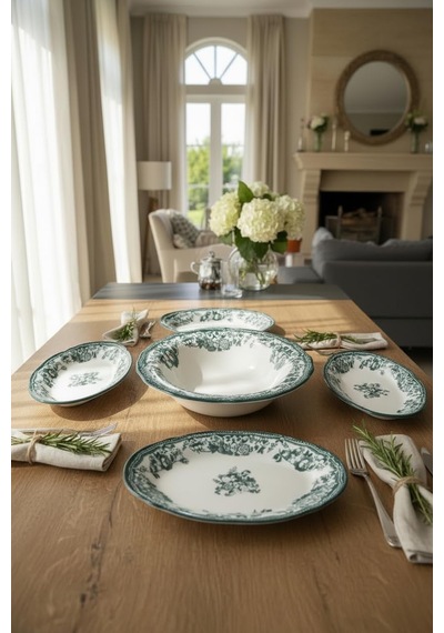 Akayev Porselen Vintage Green 5 Parça Salata Kayık Servis Takımı Diğer