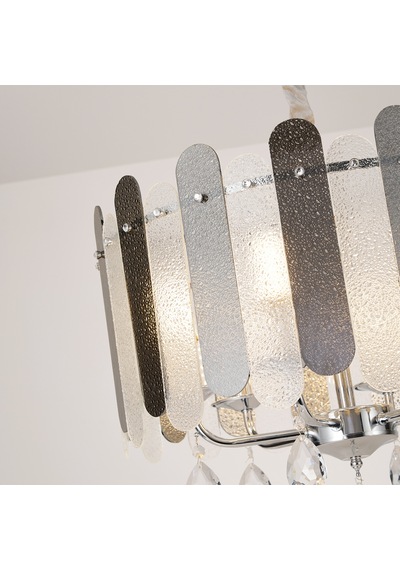 Madera 50'lik Krom Füme Camlı Kristal Taşlı Avize Krom
