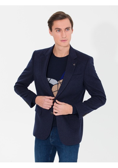 Cacharel Lacivert Slim Fit Kaşmir Ceket