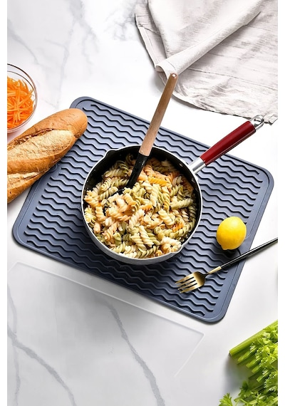 Gri 30x40 Cm Çok Amaçlı Silikon Bulaşık Kurutma Matı Bulaşıklık Mt258