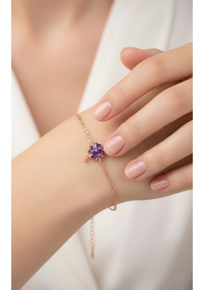 Çekirdekjewelry 925 Ayar Altın Mortaşli Yonca Bileklik Pembe