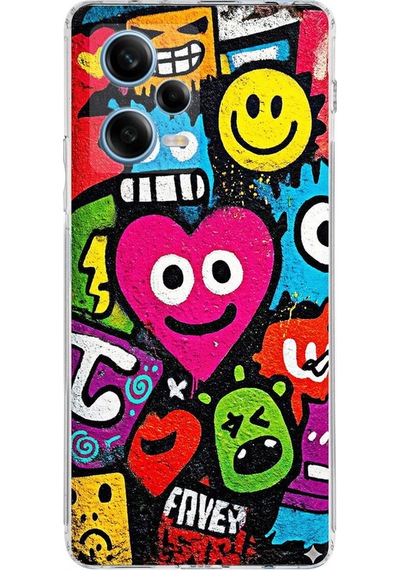 Redmi Note 12 Pro 5g İle Uyumlu Grafiti Aşk Tasarımlı Şeffaf Silikon Kılıf Şeffaf