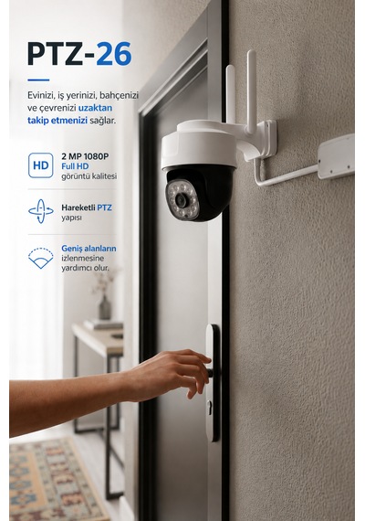 Ptz-26 Wifi Akıllı Güvenlik Kamerası 2mp 1080p Full Hd 355 Döner Hareket Takipli Gece Görüşlü Çift Yönlü Ses