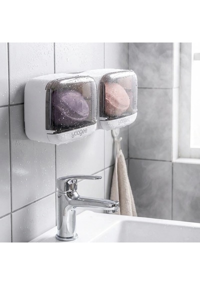 Duvara Monte İkili Kapaklı Plastik Katı Sabunluk Organizer Banyo &amp Amp Mutfak İçin Yapışkanlı Sabun Kutu Çok Renkli