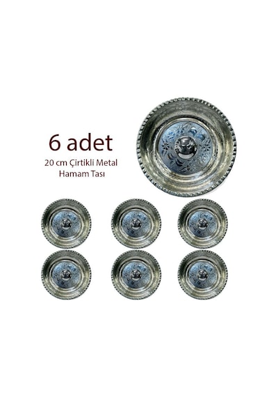 6 Adet 20 Cm Çirtikli Metal Hamam Tası Gümüş