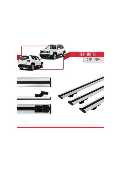 Jeep Limited 2014 Ve Sonrası İle Uyumlu Basic Model Ara Atkı Tavan Barı Gri 3 Adet