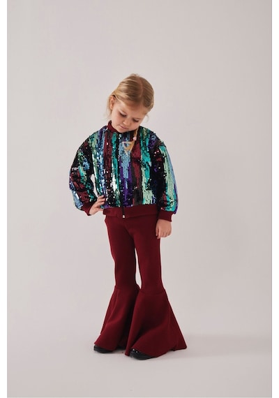 My Kids Wear Kız Çocuk Bayramlık Payetli Ceket & İspanyol Paça Tayt Takımı 12476 Bordo