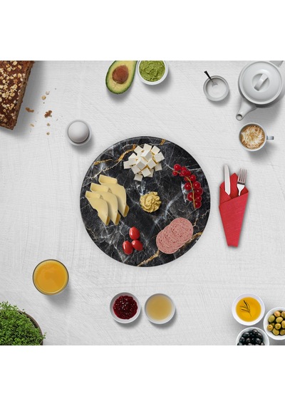 Decorıta Cam Tabak | 2'li Takım | Kahverengi Detaylı Mermer Çap32