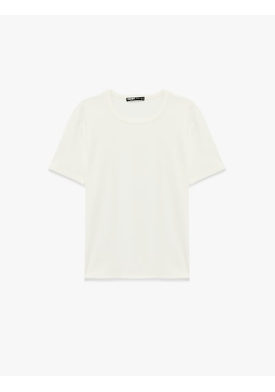 Koton Kısa Kollu Biyeli Pamuklu Tok Kumaş Bisiklet Yaka Slim Fit Tişört Beyaz 6sam10278mk