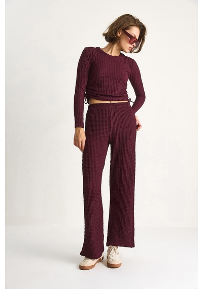 Shade Kadın Yanları Bağlamalı Crop Beli Lastikli Yüksek Bel Pantolonlu Bürümcük Takım 8075 60284110 - Mürdüm Shade Kadın Yanları Bağlamalı Crop Beli Lastikli Yüksek Bel Pantolonlu Bürümcük Takım 8075 60284110 - Mürdüm