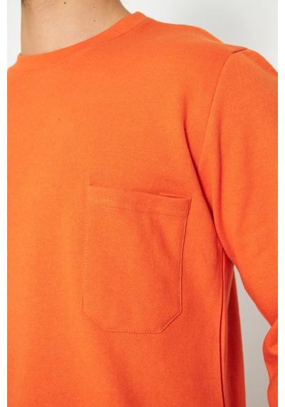 Orange Safety Sıfır Yaka Sweat %100 Pamuk Turuncu