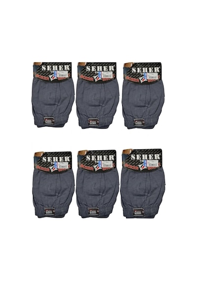 6 Lı Paket Seher Yıldızı Pamuklu Penye Düğmeli Erkek Boxer 0008 Füme