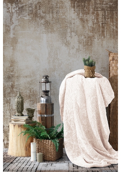 Elart Damask Embos Battaniye Çift Kişilik 220x240 Cm Cappuccino