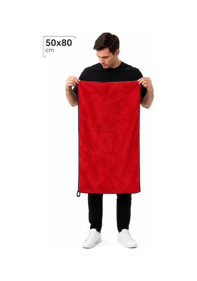 Mikrofiber Süper Emici Ekstra Kalın Ekstra Büyük Boy Kırmızı-siyah Lamine Araç Kurulama Havlusu