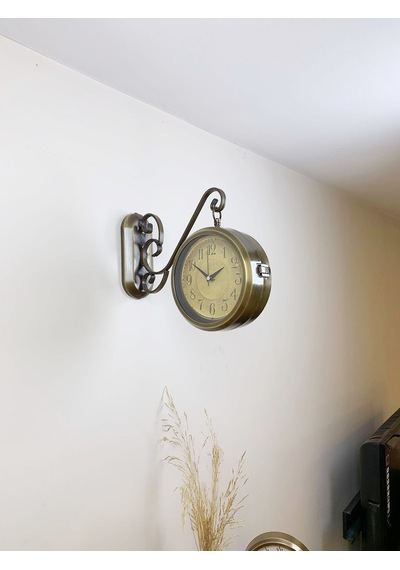 Eskitme Metal Retro İstasyon Saati 36 X 25 Cm Çift Taraflı Şık Dekoratif Saat