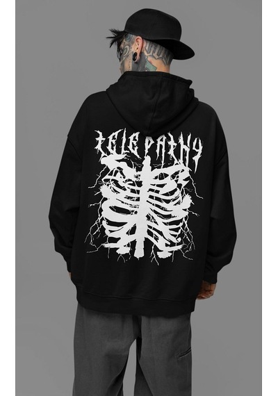 Sevbano Telepathy Baskılı Unisex Oversize Tasarım Hoodie Siyah