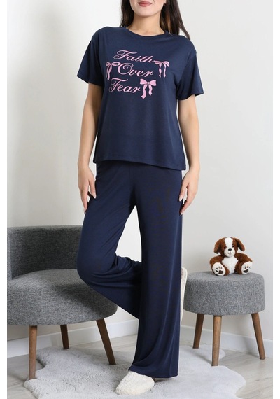 Modi Süprem Baskılı Pijama Takımı Koyulacipembe - 53526.1567. Açık Bej - Siyah