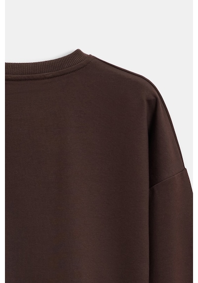 Sââde Kadın Oversize Bisiklet Yaka Basic Casual Sweatshirt Acı Kahverengi