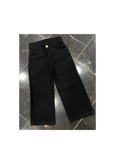 Erdem Kıds Kız Çocuk Jean Pantolon Palazzo Geniş Bol Paça Okul Kot Pantolon Siyah Siyah