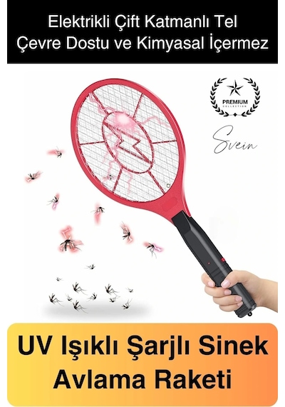 Şarjlı Elektrikli Sivrisinek Öldürücü Sinek Raketi Uv Işıklı Haşere Böcek Öldüren Sineklik Aleti