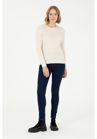 U.S. Polo Assn. Kadın Krem Bisiklet Yaka Basic Kazak 50288979-VR071