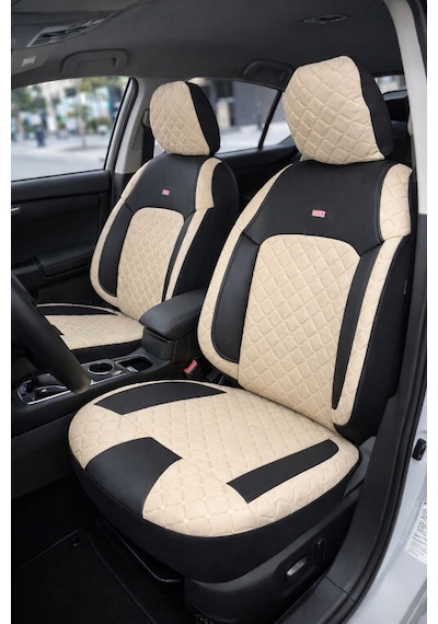 Renault Megane 1 Coupe 1998-2003 Aracınıza Uyumlu Arkalı Önlü Takım Oto Kılıfı - Efesum Bej Siyah