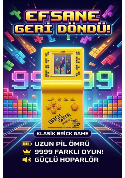 Pilli Sesli 9 Butonlu 9999 İn 1 Renkli Nostaljik Tetris Eğitici Ve Eğlenceli Oyuncak El Konsolu