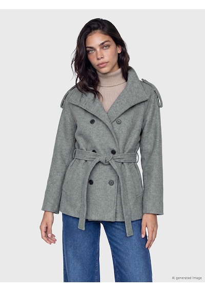 Lcw Modest Gri Kuşaklı Oversize Kadın Kaşe Kaban
