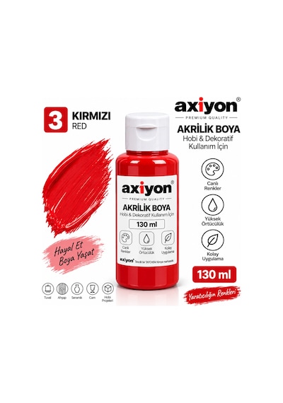 Axiyon Art Akrilik Boya 130 Ml Kırmızı 2'li Paket Su Bazlı Hobi Ve Dekoratif Boya