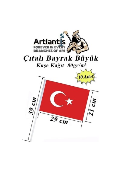 Çıtalı Bayrak Kağıt 21x29 Cm 10 Adet Ay Yıldızlı Türk Bayrağı Çıtalı Sopalı Büyük Bayrak Plastik Çubuk Diğer